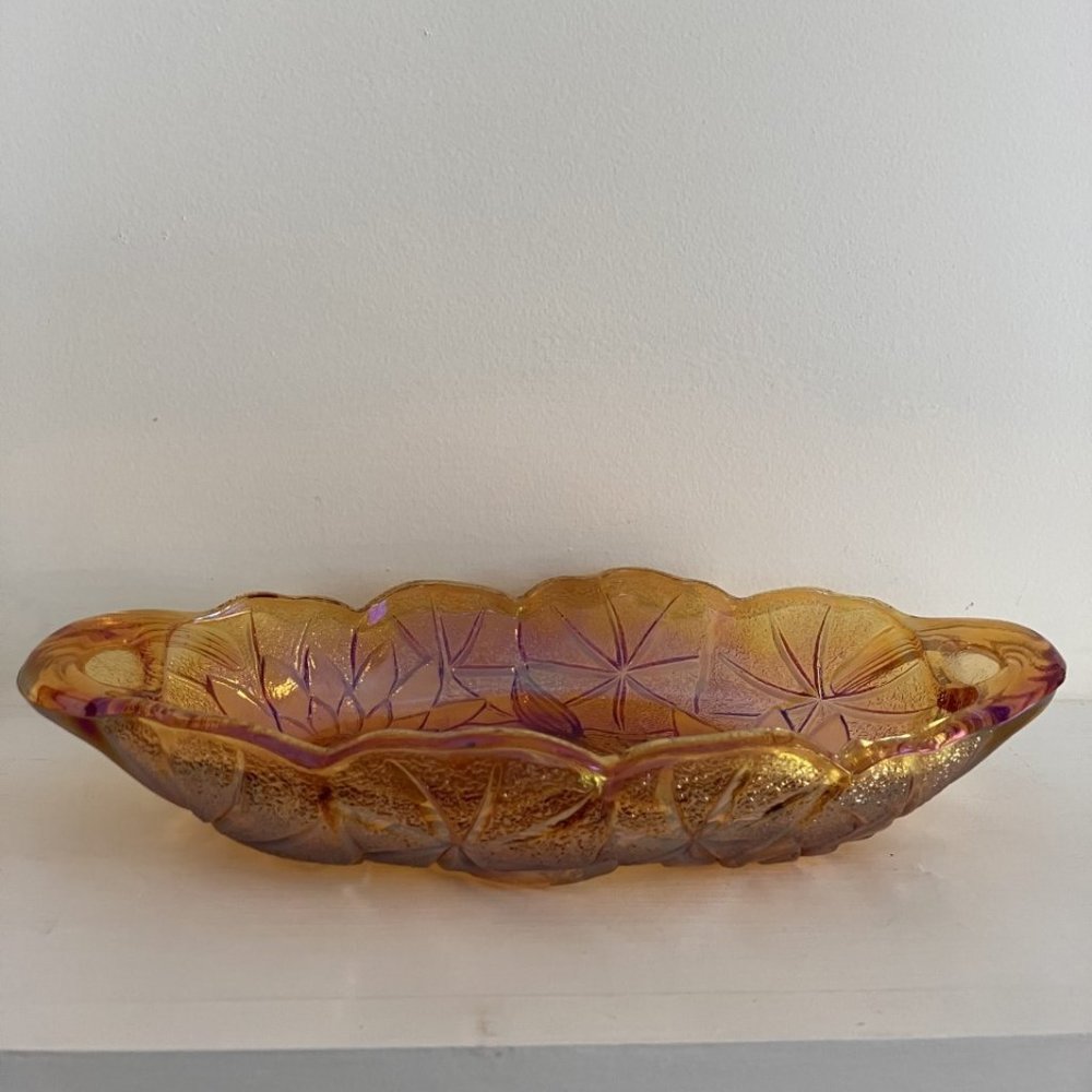 Yellow Carnival Glass  - Iridescent -Oval Serving Dish - Indiana Glass